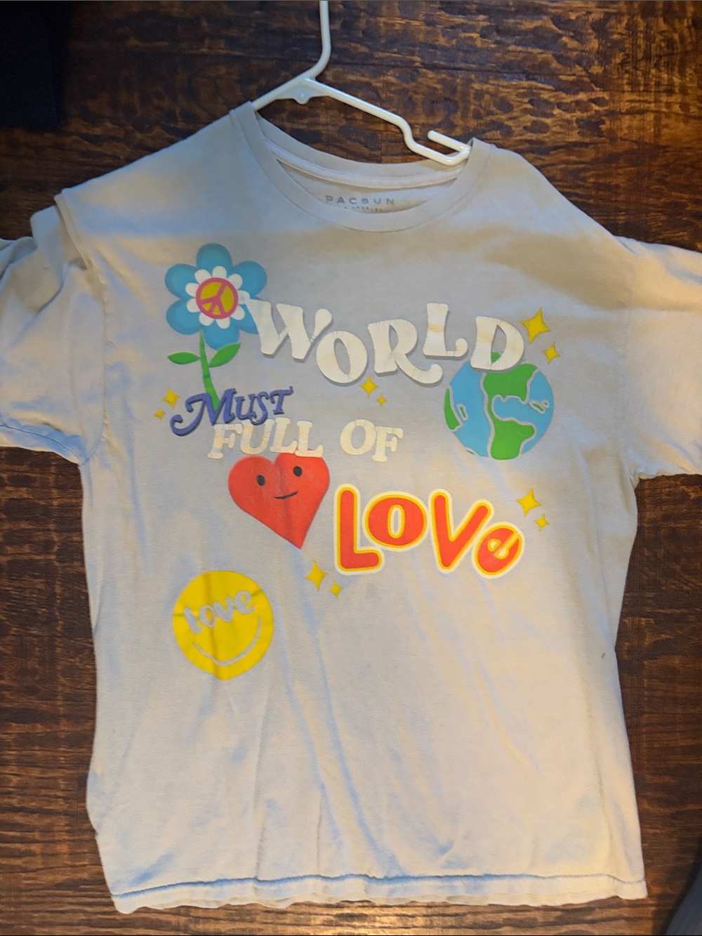 PacSun Kids Light Blue Graphic 'World Full of Love' Tee